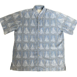 Reyn Spooner Dietrich Varez Shirt Button Down Blue Sailboat Print Revers…